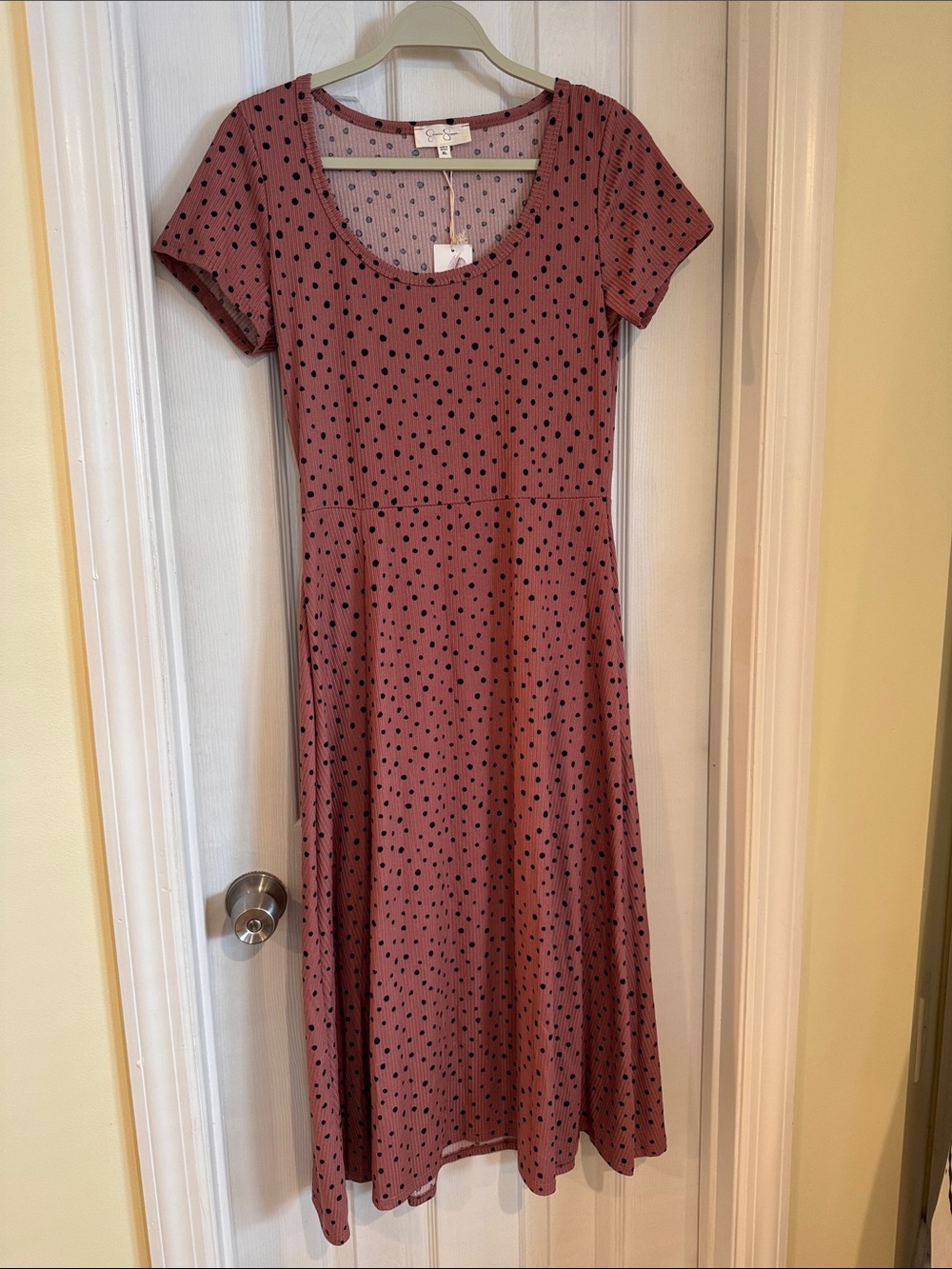 Jessica Simpson Mauve Midi Dress with Black Polka Dots